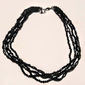 Multi Strand Black Beaded Necklace Signed Coro